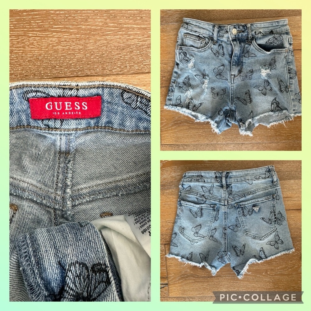 GUESS MARCIANO DENIM BUTTERFLY PRINT SHORTS SIZE 25